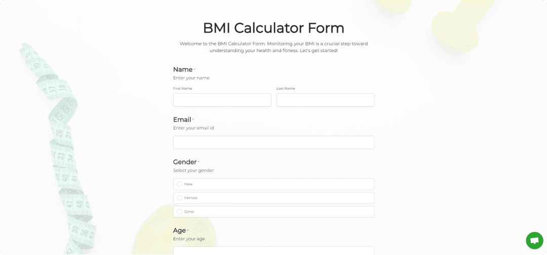 a screenshot of formester's bmi calculator form template