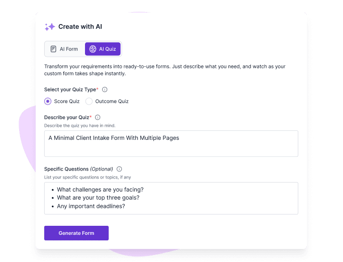 a screenshot of formester's ai form builder ui